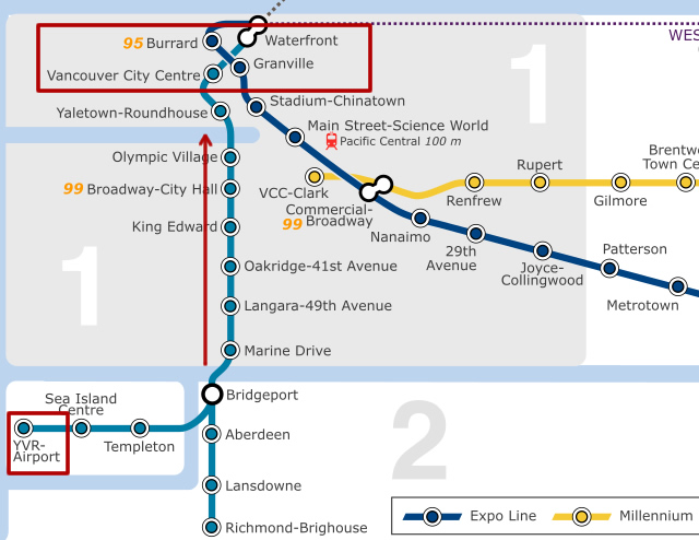 バンクーバー国際空港から電車でダウンタウンに行く方法