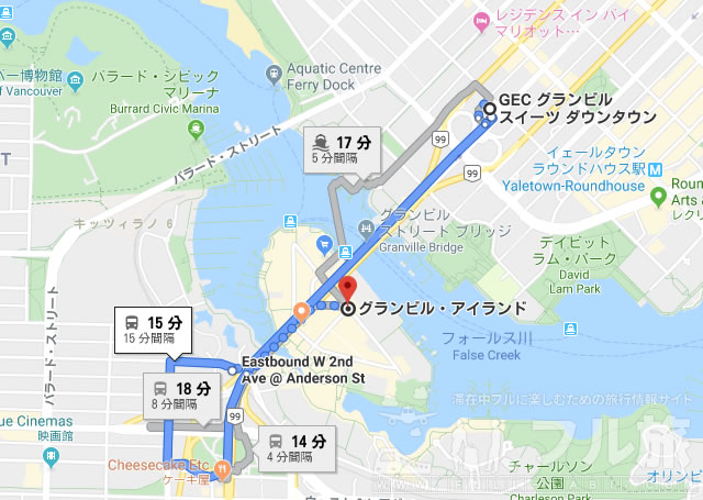 グランビルアイランドに徒歩で行く方法